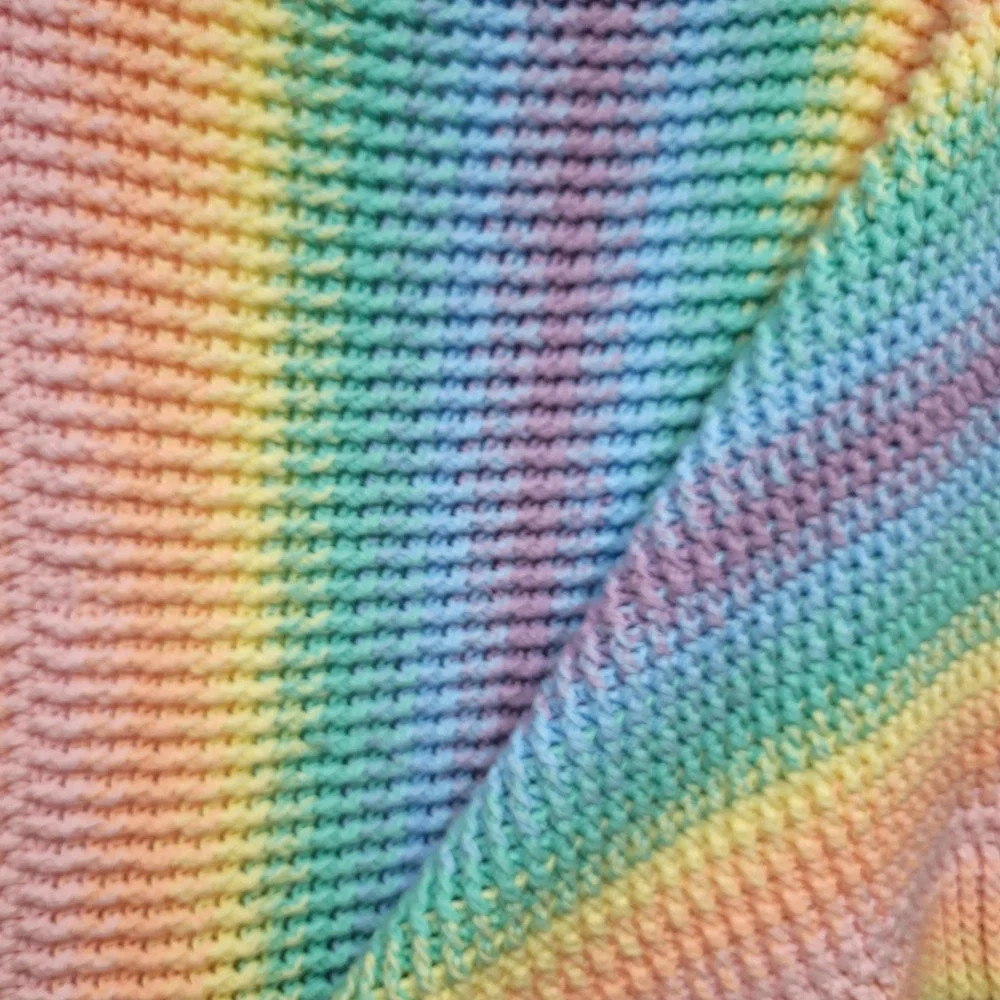 Handmade Crochet Blanket Heavy Chunky Pastel Rainbow Gradient Soft Cozy 50x71